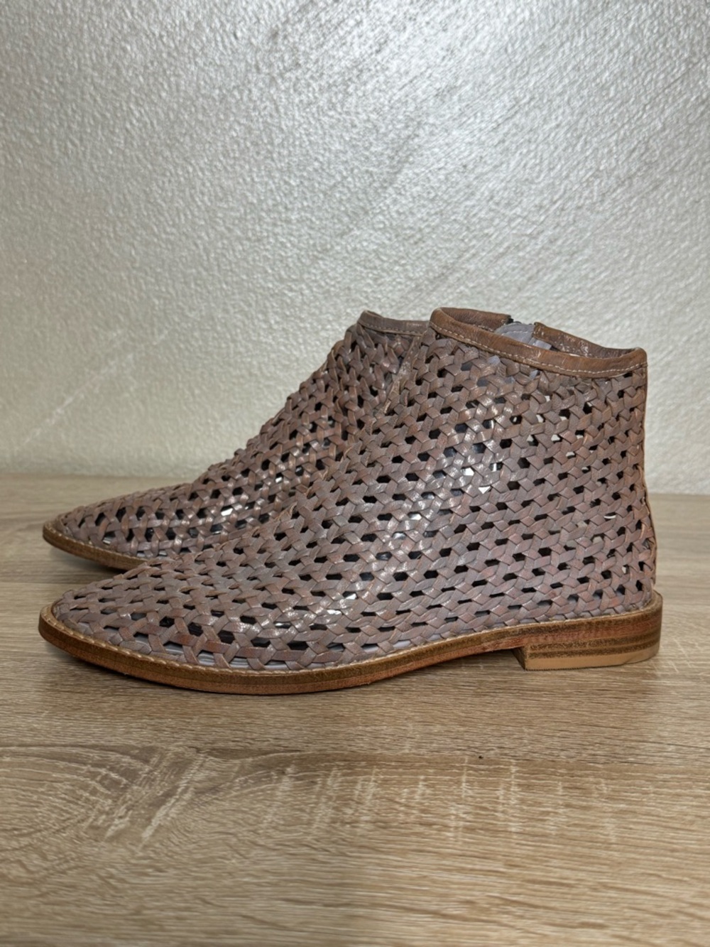 Free People Cayne Woven Rust Leather Bootie Size 37.5 US 7.5